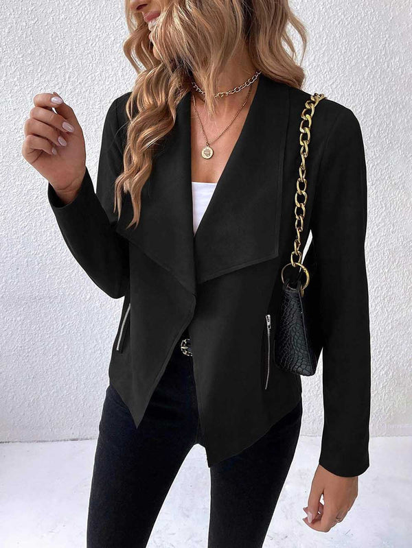 Stunncal Leather Velvet Lapel Long Sleeve Zipper Jacket
