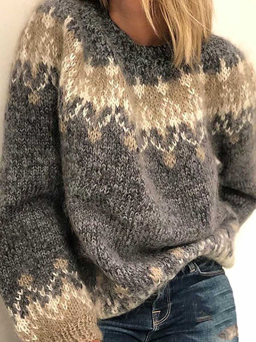 Stunncal Loose Mohair Chunky Knit Jacquard Sweater