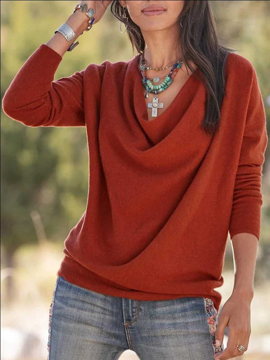 Stunncal Stacked Neck Solid Color Sweater Sweatshirt