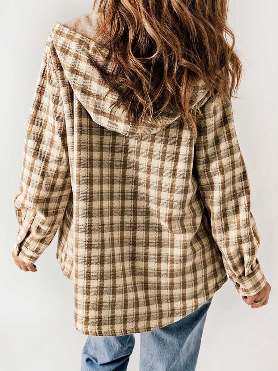 Stunncal Plaid Long Sleeve Shirt Hooded Thickened Jacket