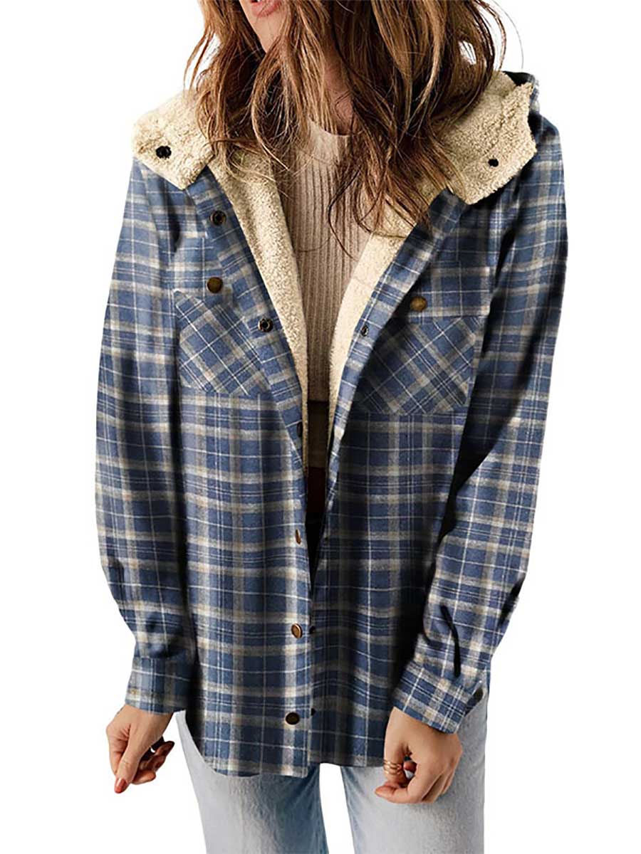 Stunncal Plaid Long Sleeve Shirt Hooded Thickened Jacket