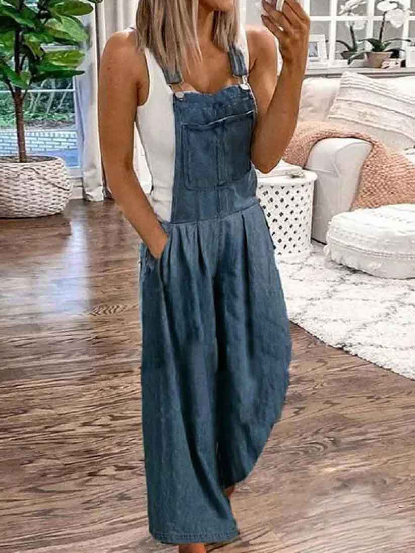 Stunncal Casual  Fashion Loose Denim Jumpsuit