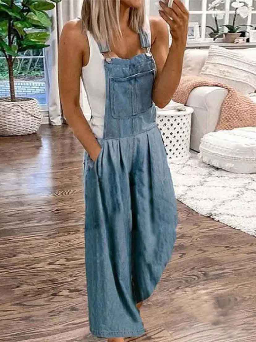 Stunncal Casual  Fashion Loose Denim Jumpsuit