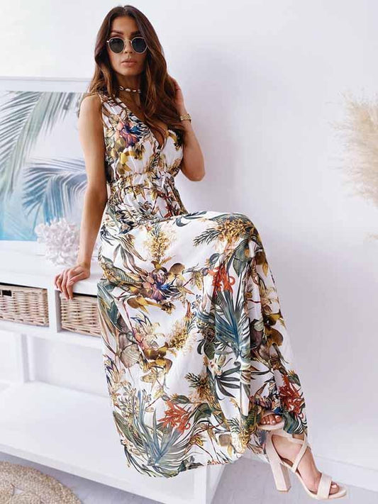 Stunncal V-Neck Print Maxi Dress