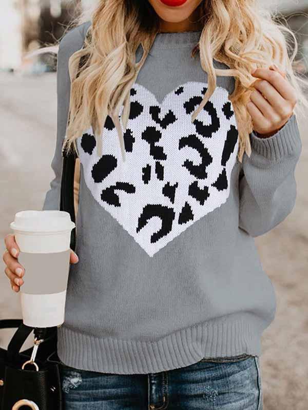 Stunncal Love Shaped Leopard Sweater