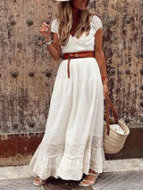 Stunncal Sexy V Neck Lace Maxi Dress