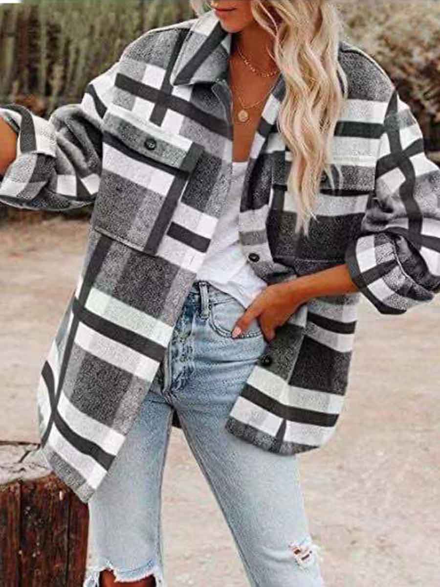 Stunncal Loose Plaid Shirt Coat