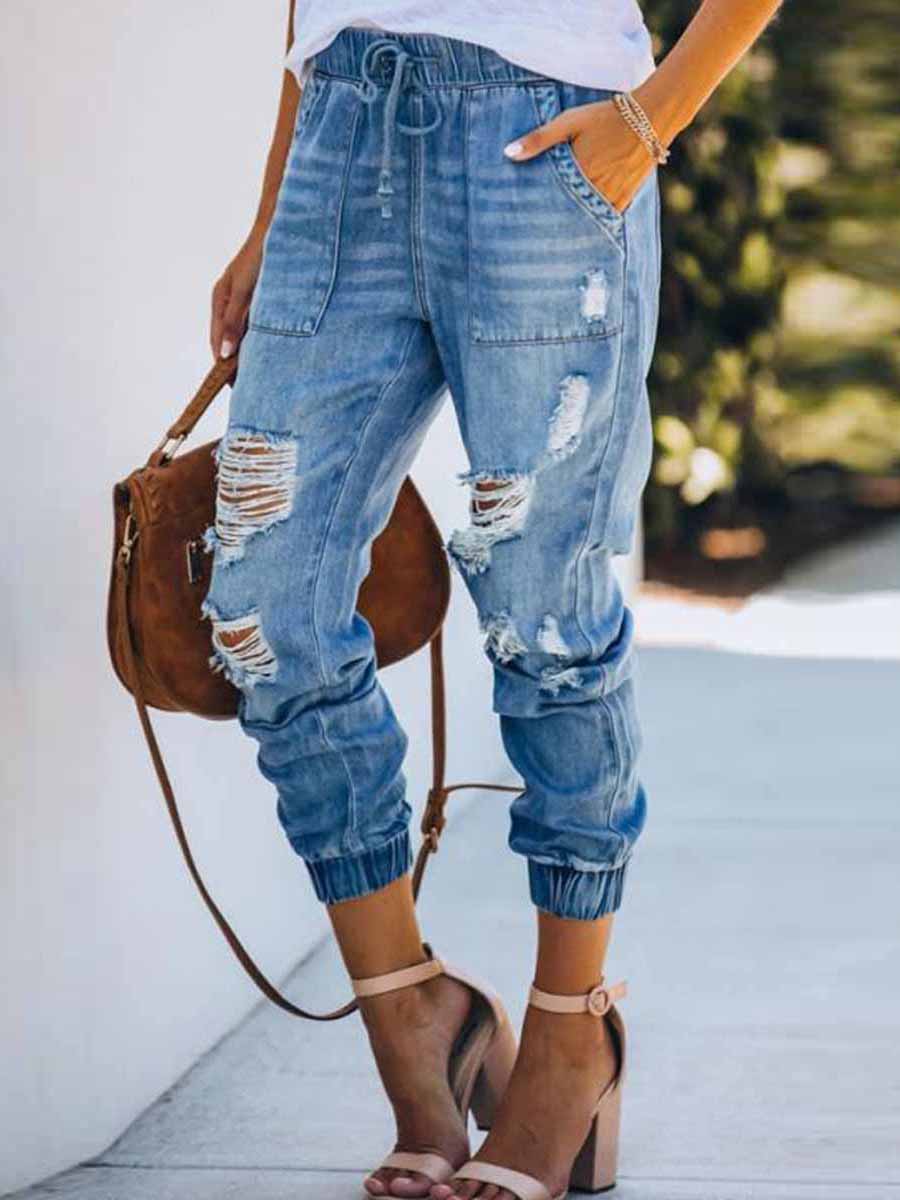 Stunncal Adjustable Waist Ripped Jeans