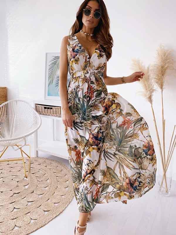 Stunncal V-Neck Print Maxi Dress