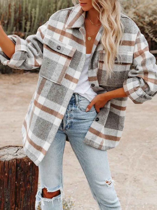 Stunncal Loose Plaid Shirt Coat