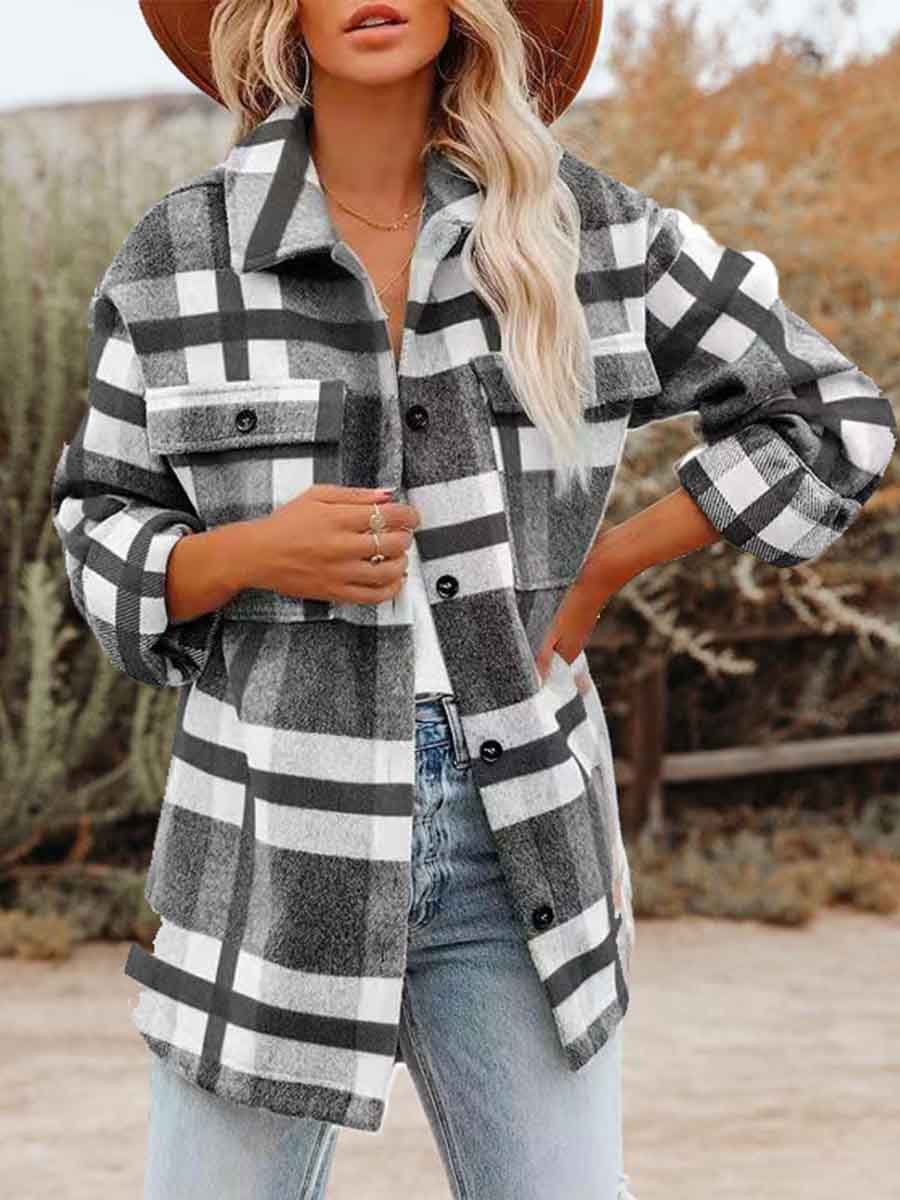 Stunncal Loose Plaid Shirt Coat