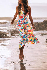 Stunncal Floral Printed Summer Backless Mid Calf Dress With Pocket