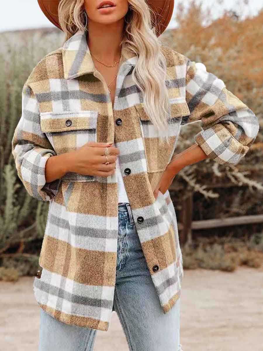 Stunncal Loose Plaid Shirt Coat