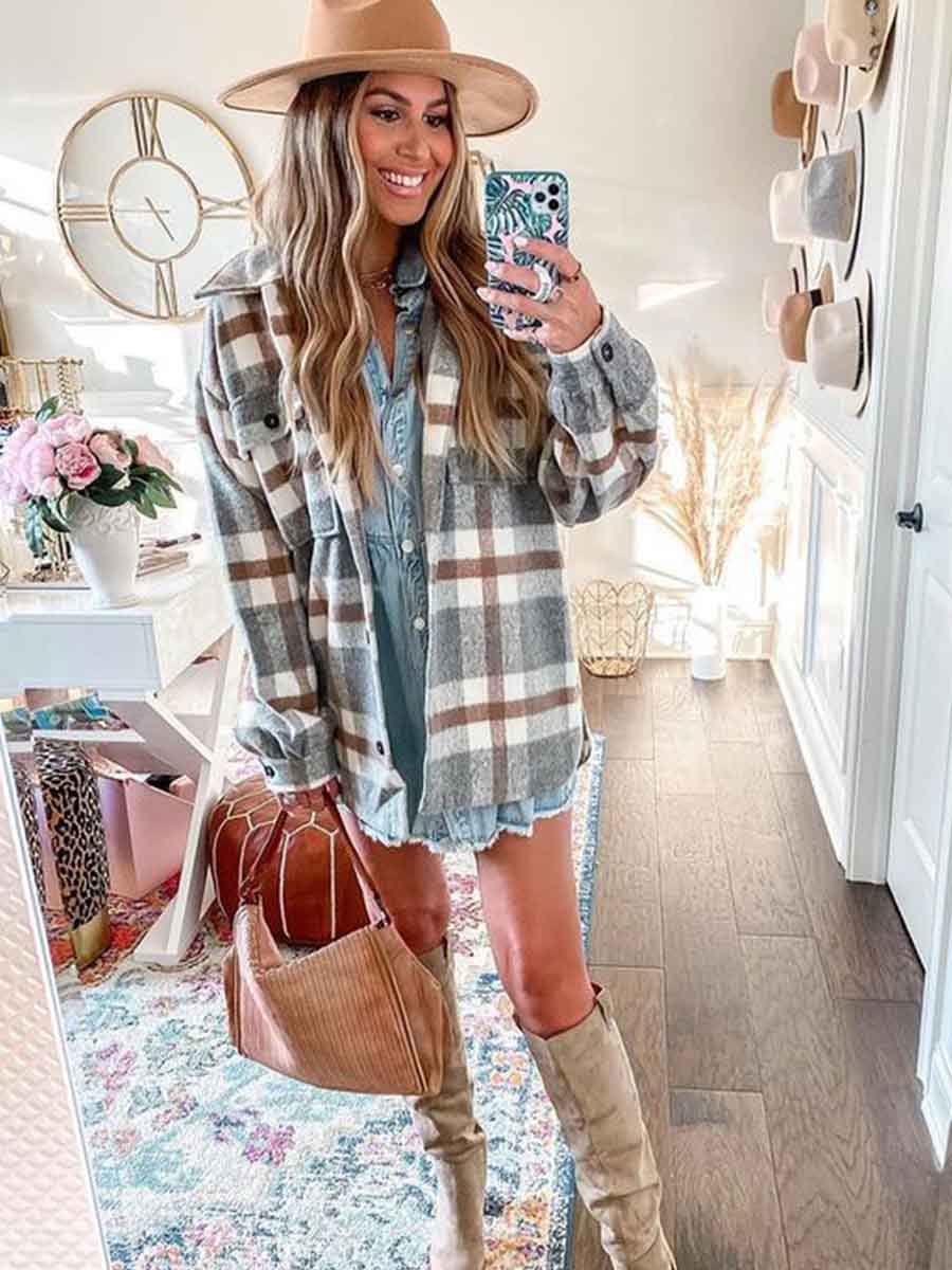 Stunncal Loose Plaid Shirt Coat