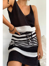 Straps V-neck Striped Belt Knit Mini Dress