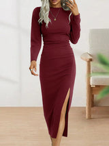 Stunncal Sweet Elegant Solid Fold O Neck Sheath Dresses(4 Colors)
