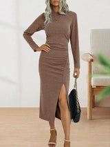 Stunncal Sweet Elegant Solid Fold O Neck Sheath Dresses(4 Colors)