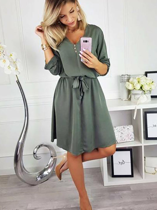 Stunncal V Neck Dress With Belt