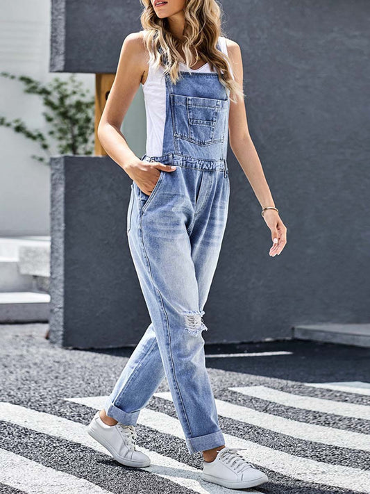 Stunncal Casual Solid Sleeveless Harlan Denim Jumpsuits