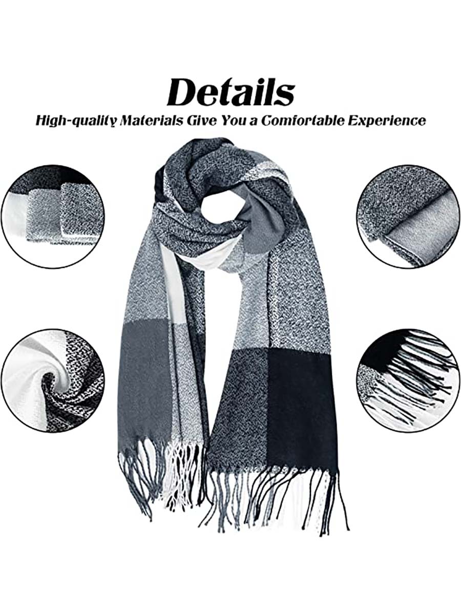 Stunncal Warm Plaid Tassel Scarf