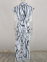 Stunncal V-Neck Print Pleated Sleeveless Dress