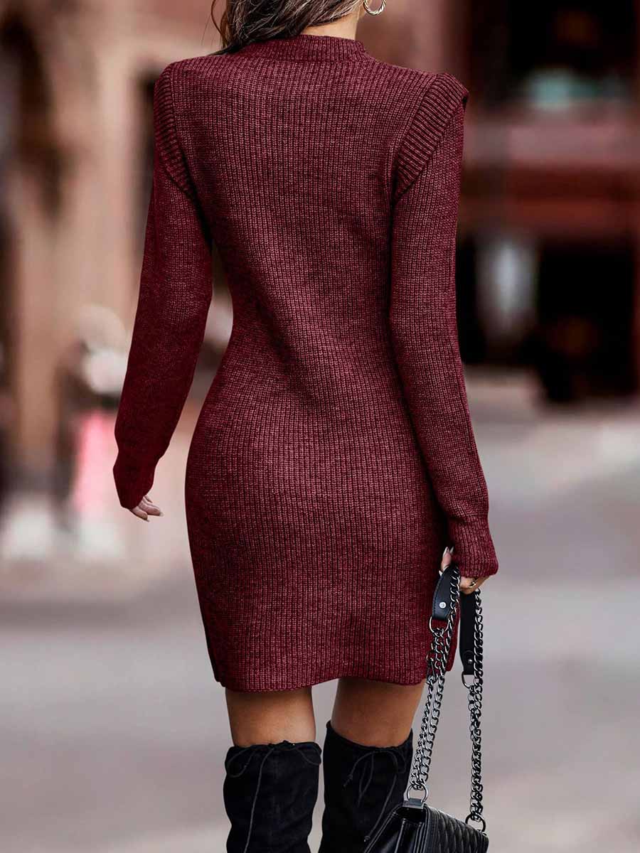 Stunncal Solid Color Round Neck Sweater Dress(6 colors)
