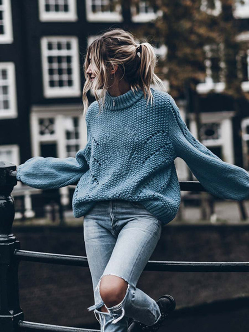 Stunncal Solid Color Pullover Hollow Jumper