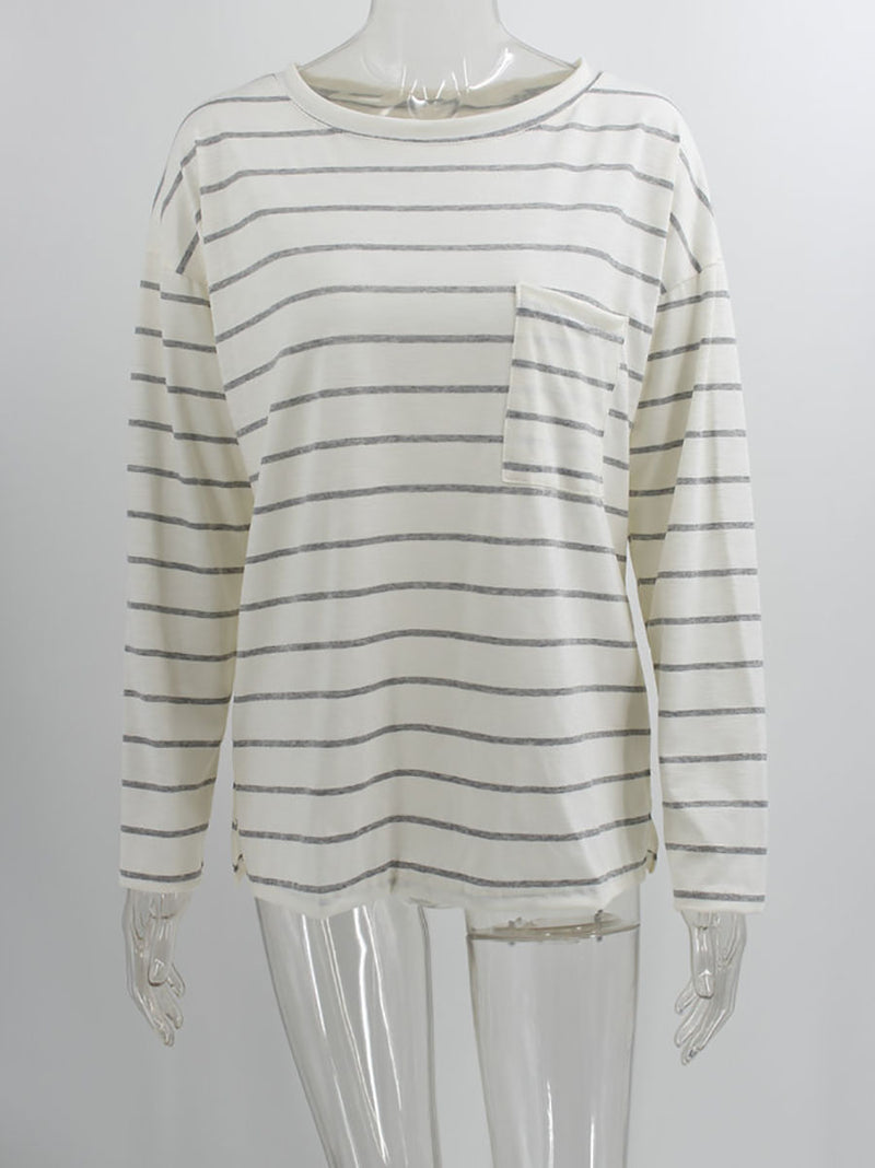 Stunncal Striped Long Sleeve T-shirt With Pocket