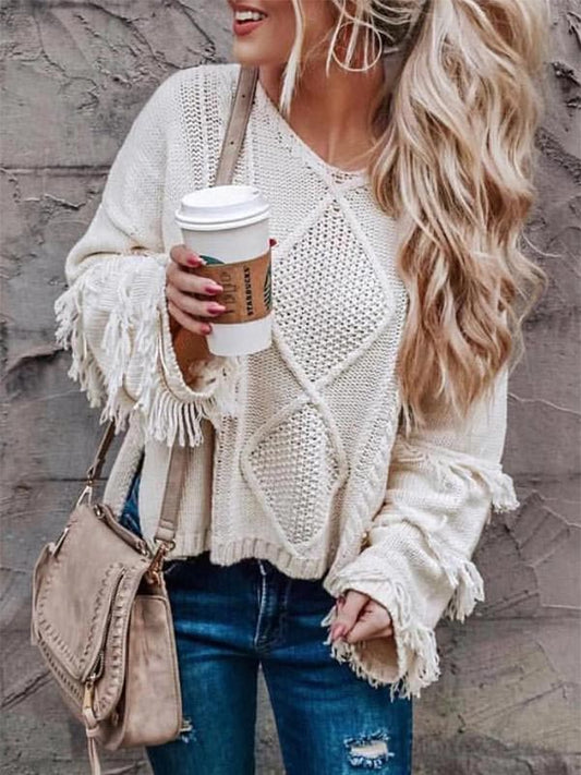 Long Sleeve Tassel Loose Sweater