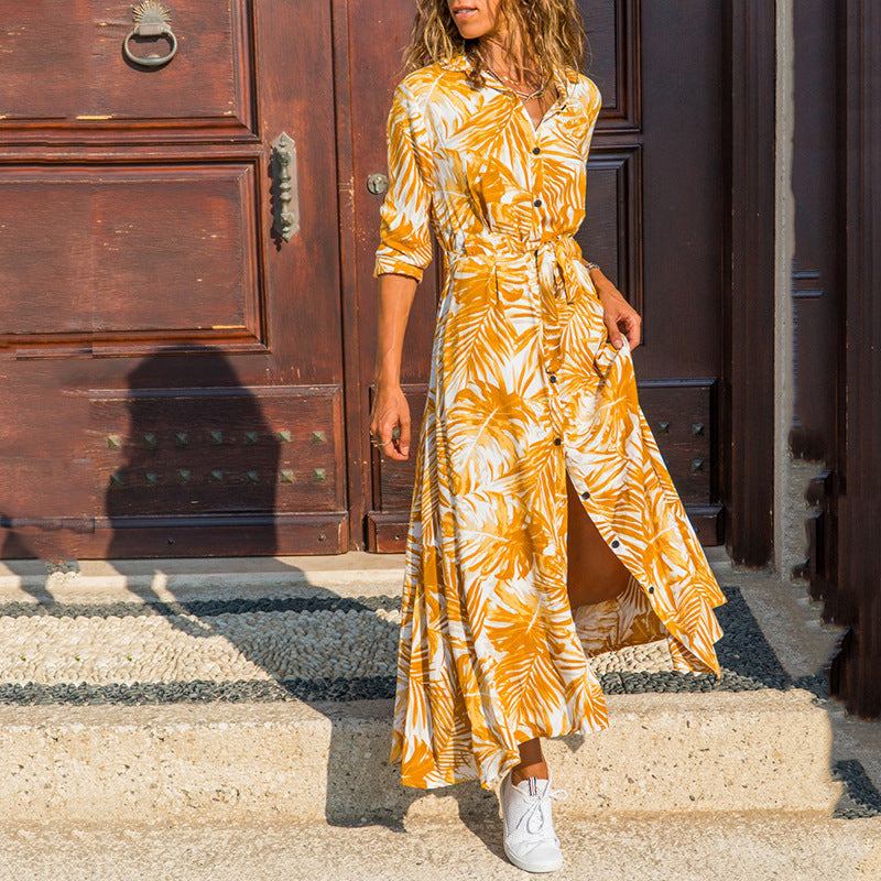 Stunncal Printed Lace-Up Loose Maxi dress