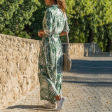 Stunncal Printed Lace-Up Loose Maxi dress