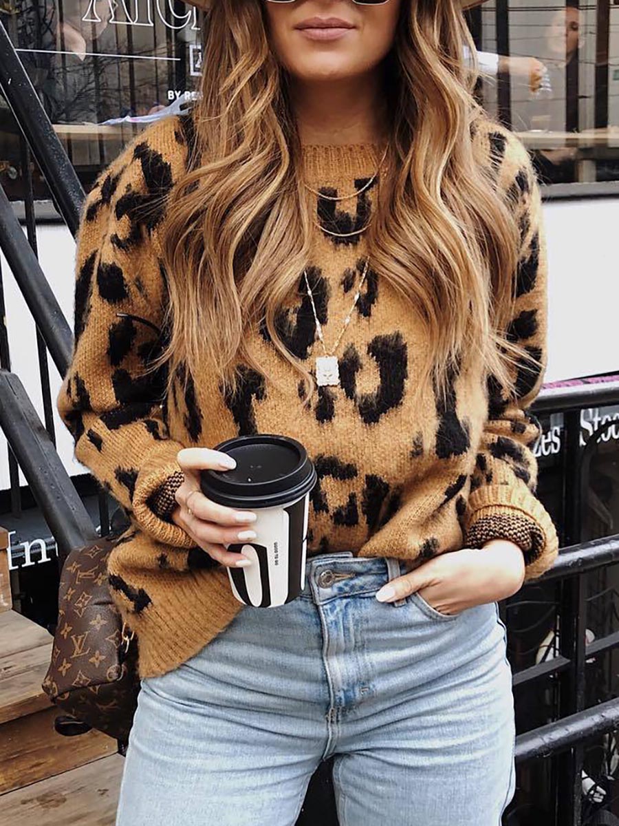 Stunncal Leopard Printed Knit Sweater