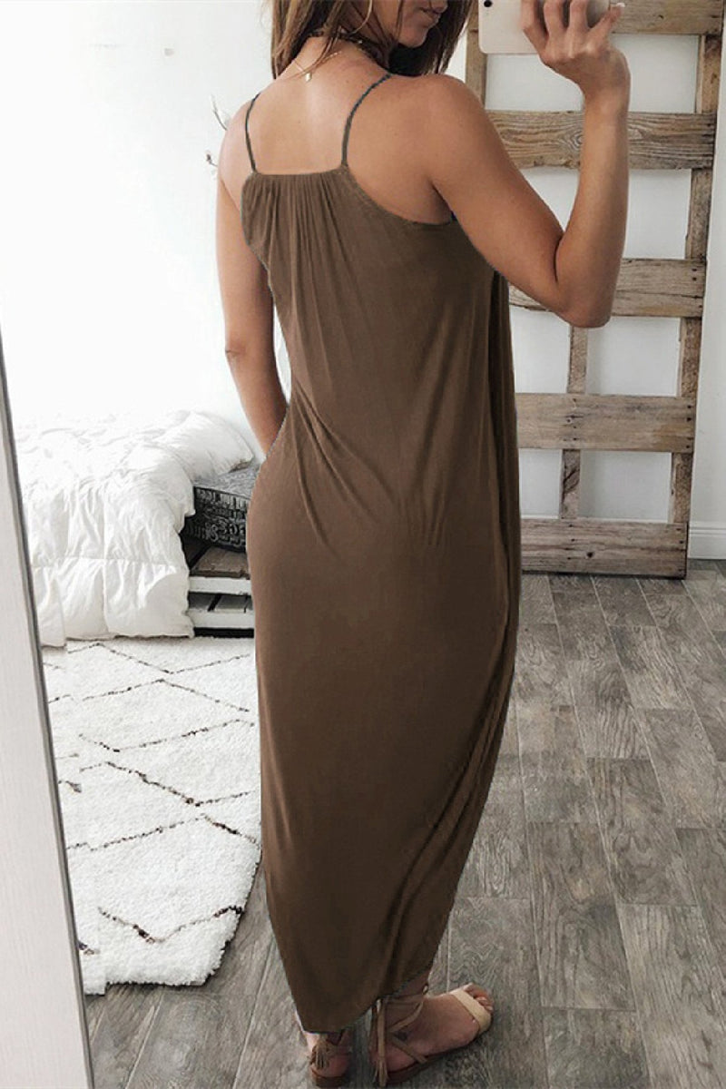 Stunncal Wrapped Split Solid Cami Beach Dress