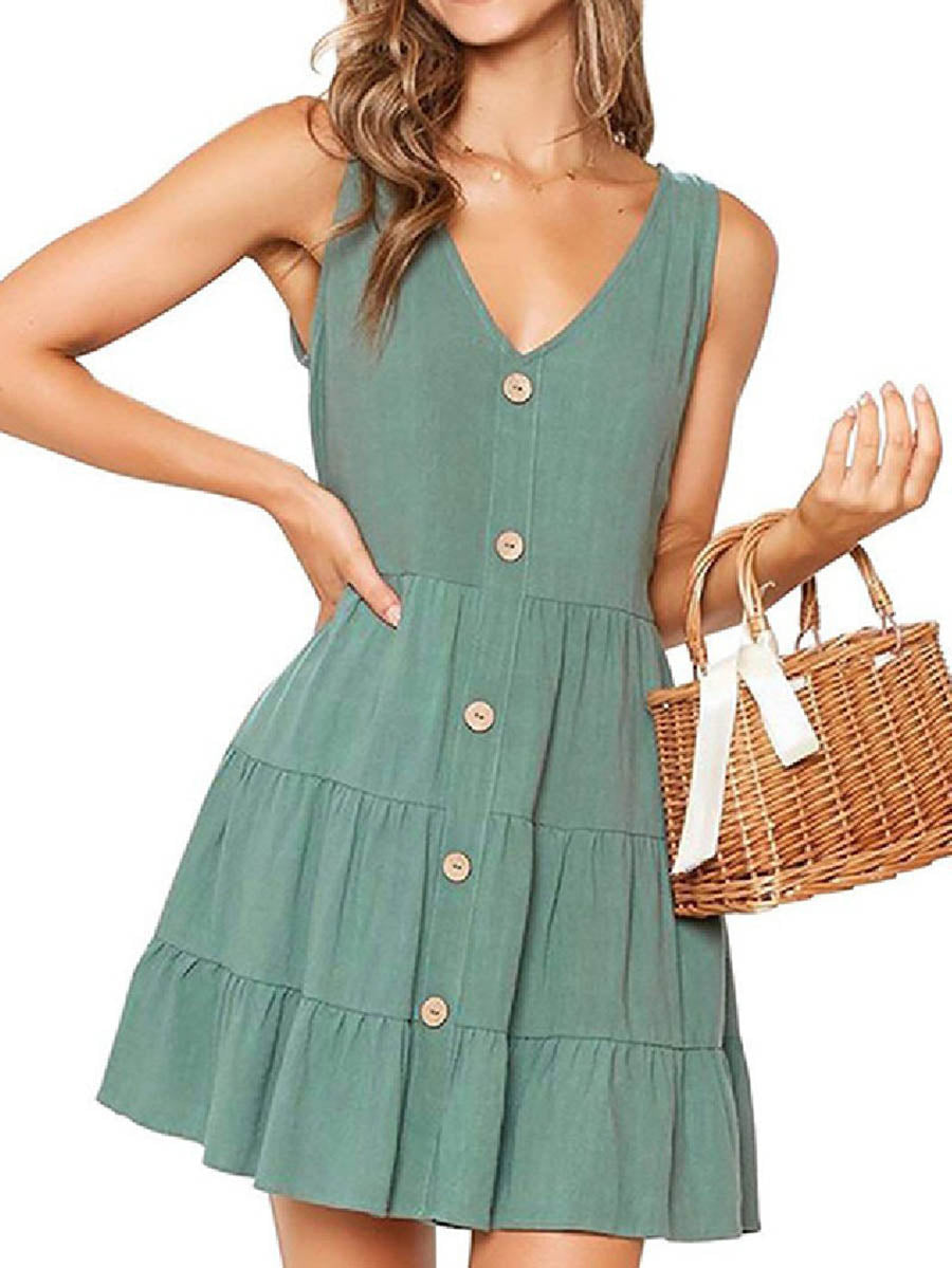 Stunncal Pleated Design Mini A Line Dress