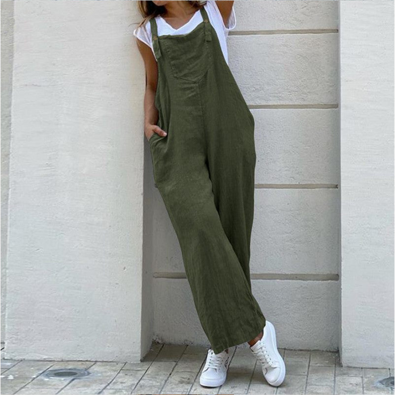 Stunncal Suspenders Solid Color Long Jumpsuit(3 colors)