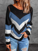 Stunncal Casual Sweet Geometric Patchwork O Neck Sweaters(7 Colors)