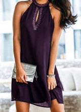 Stunncal Solid Color Round Neck Dress