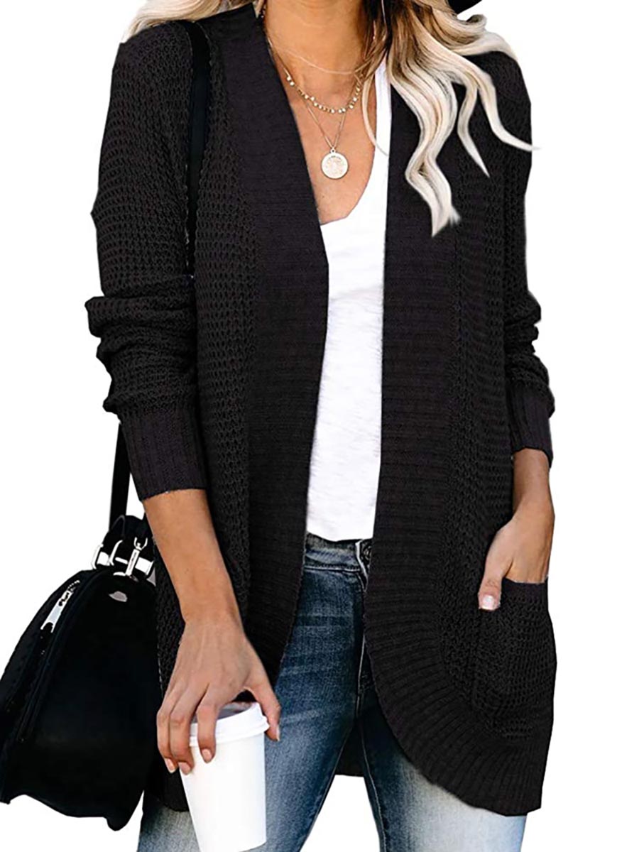 Stunncal Solid Color Long Sleeve Knitted Cardigan（5 colors）