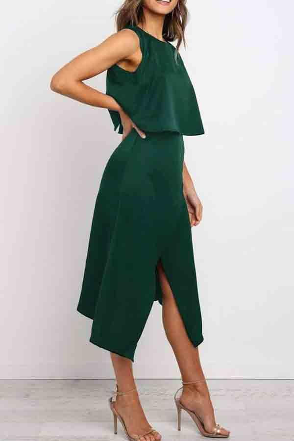 Stunncal Fashion O-Neck Open Two-Piece Dress