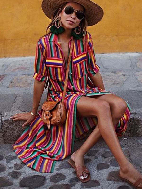 Stunncal Bohemian Multicolor Striped Dress