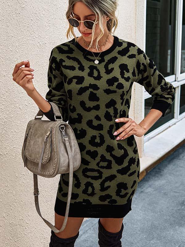 Stunncal Leopard Printed Knit Dress