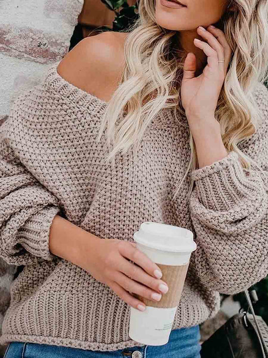 Stunncal Loose Knit V-neck Sweater