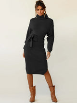 Stunncal High Neck Lace-Up Knit Dress(4 colors)