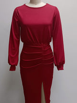 Stunncal Threaded Split Long Sleeve Dress(6 colors)