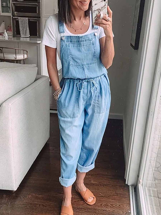 Stunncal Loose Elastic Waist Denim Jumpsuit