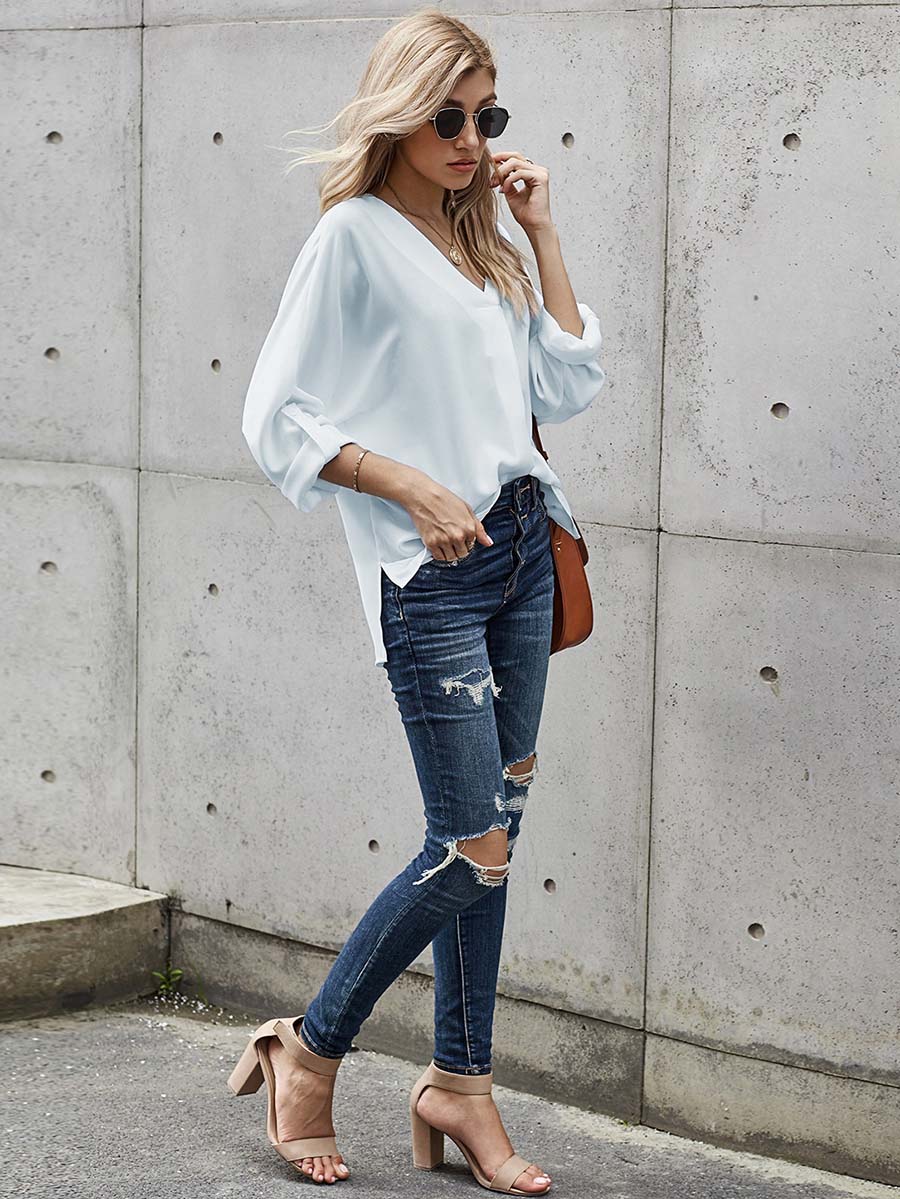 Stunncal Sexy V-Neck Loose Long-Sleeved Tops (7 colors)