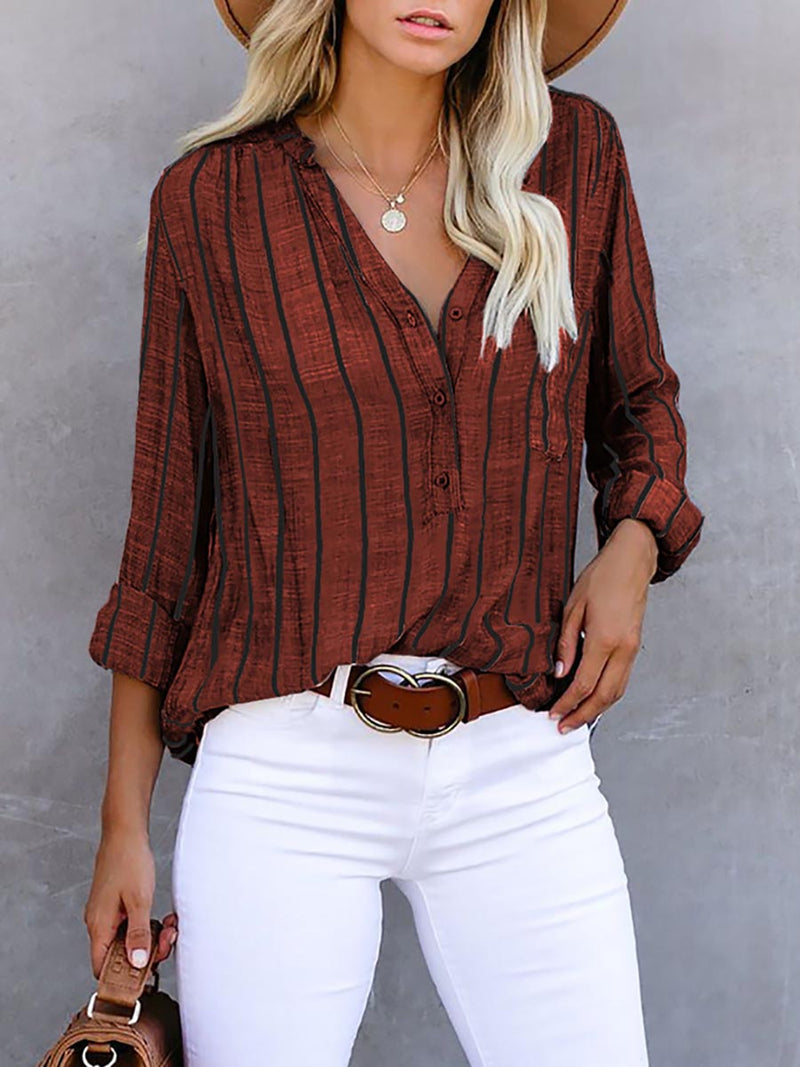 Stunncal Loose Fashion Striped Long Sleeve Shirt(9 colors)