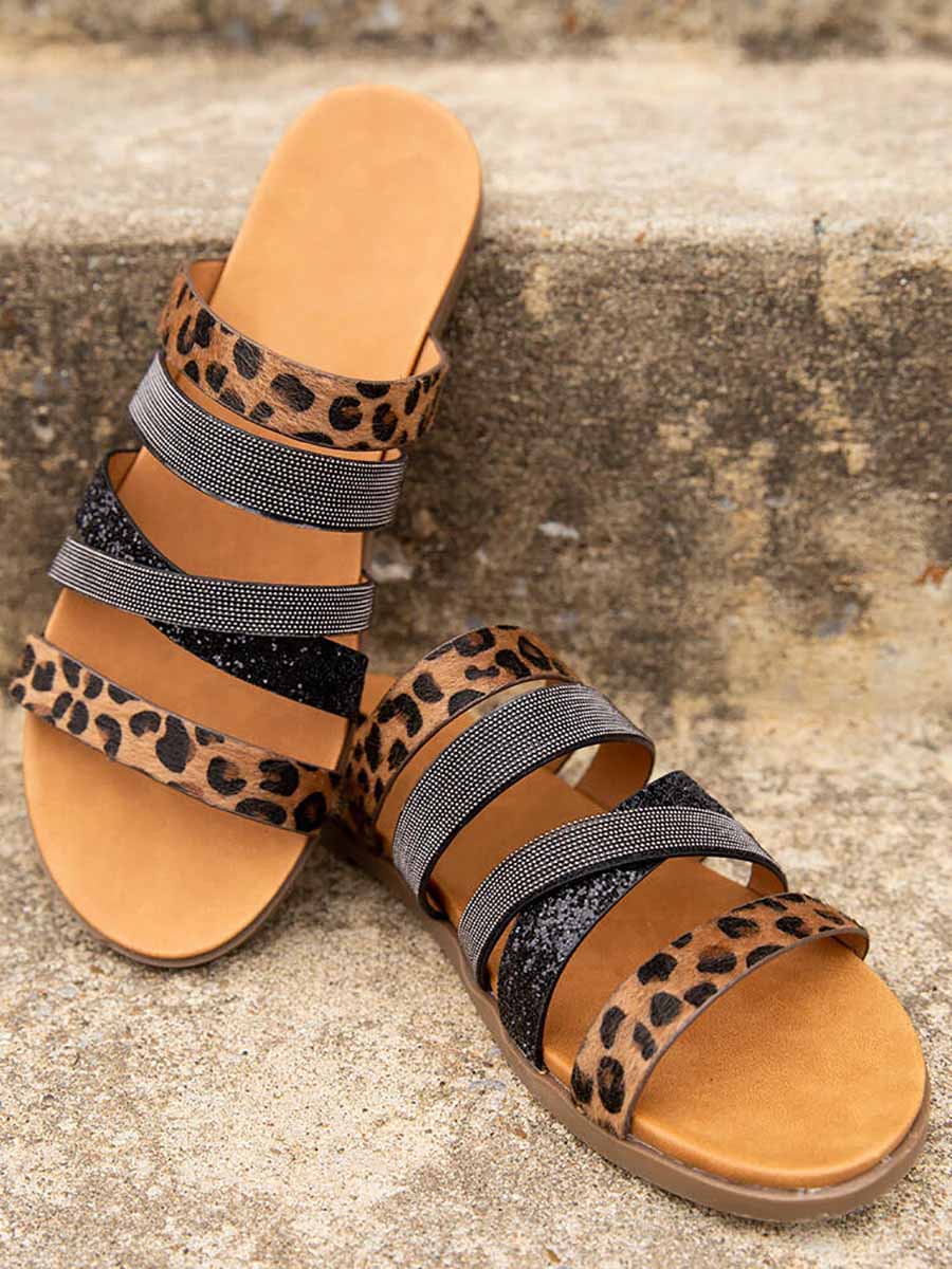Stunncal Flat Leopard Print Sandals