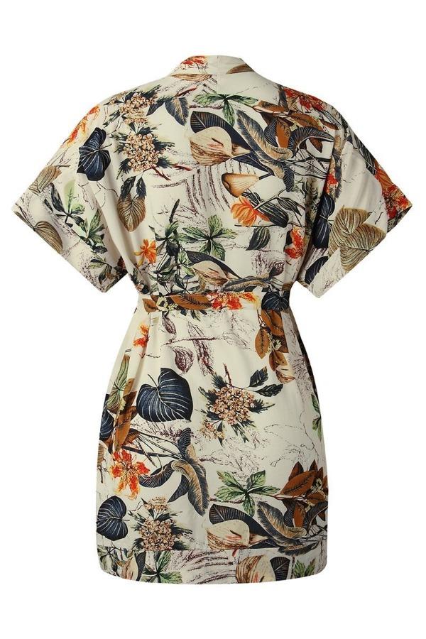 Stunncal Short Sleeve Floral Printed Lace-up Dress