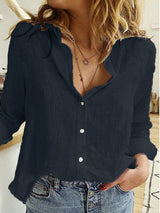 Stunncal Solid color casual loose long sleeve linen shirt（5 colors）